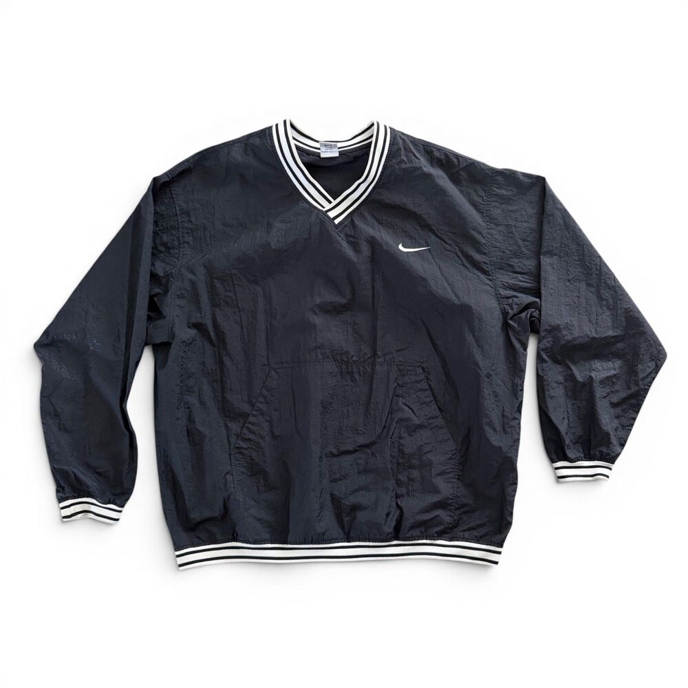 Vintage 90s Nike Pullover Windbreaker Nylon Jacket Black White V Neck Mens XXL